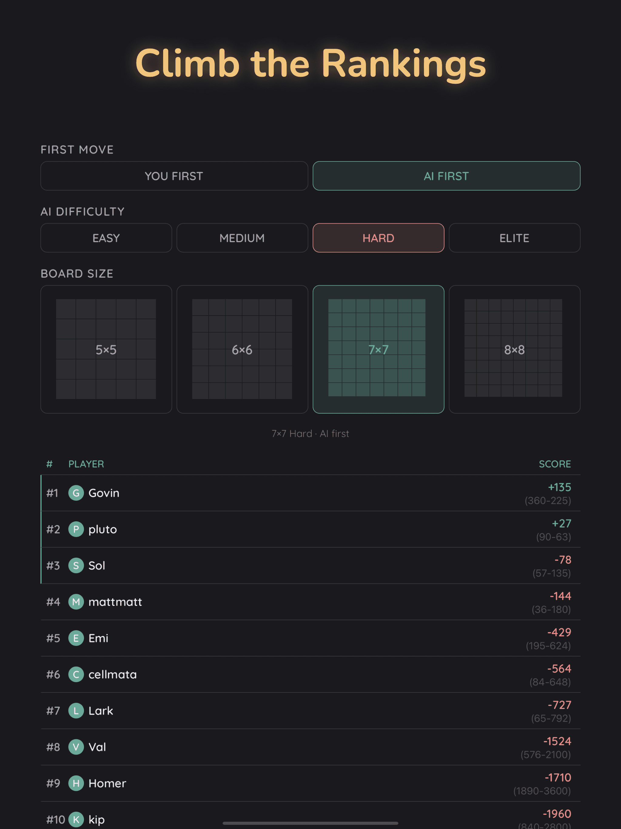 Global leaderboard and settings