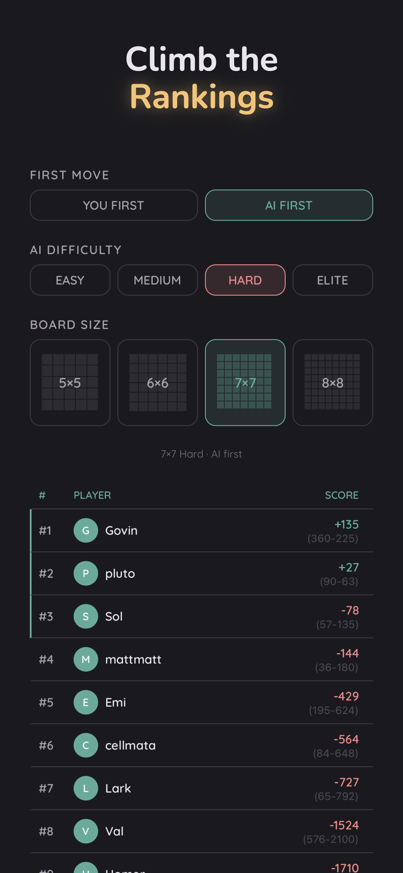 Global leaderboard and settings