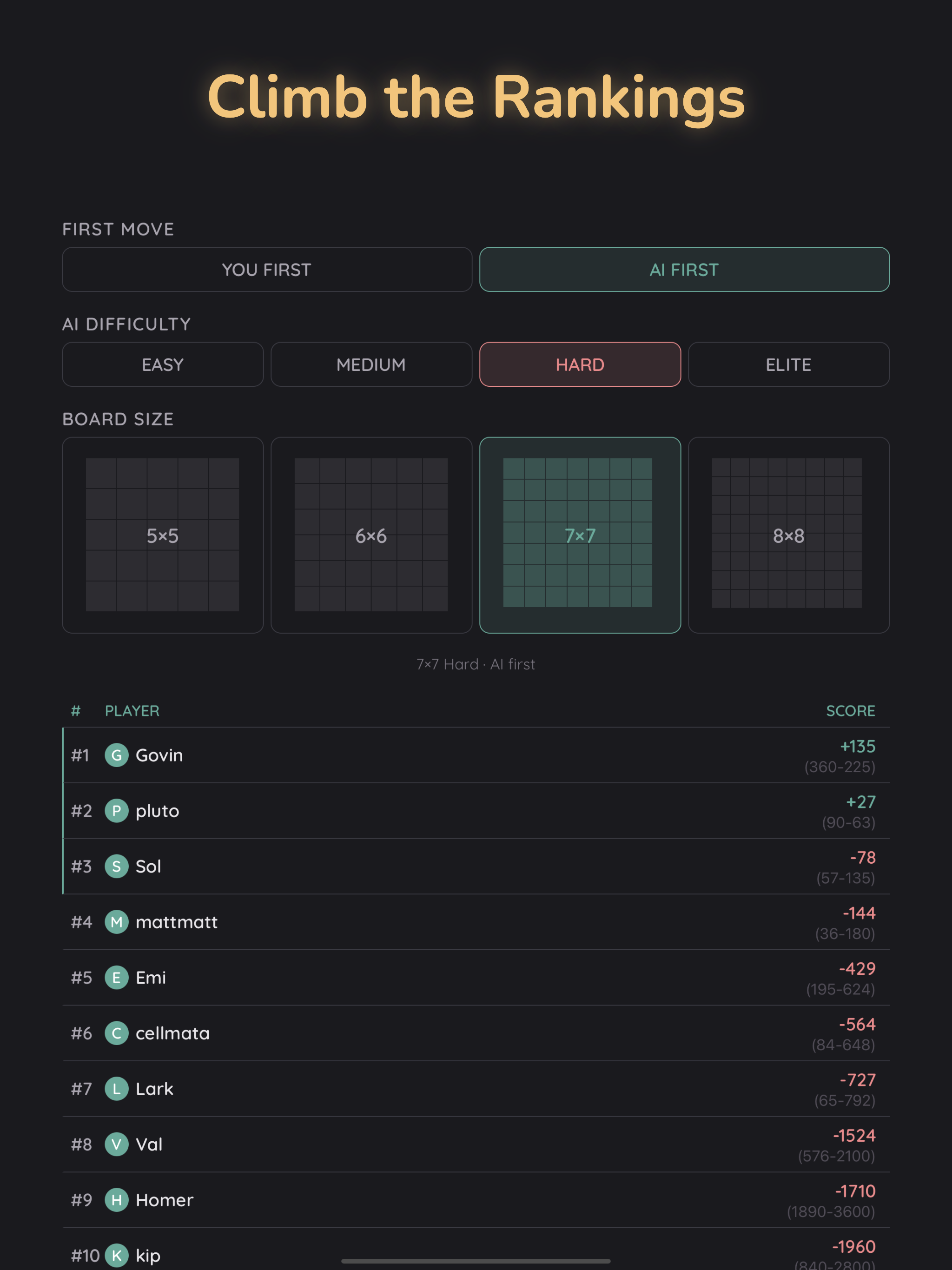 Global leaderboard and settings